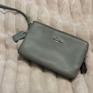 Coach Pebbled Gray Leather Wristlet